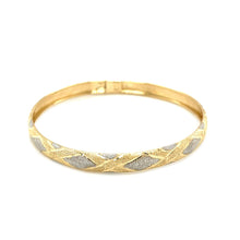 Load image into Gallery viewer, 10k Two-Tone Gold Geometric Diamond Motif Bangle
