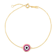 Load image into Gallery viewer, 14k Yellow Gold Pink Evil Eye Bracelet-1
