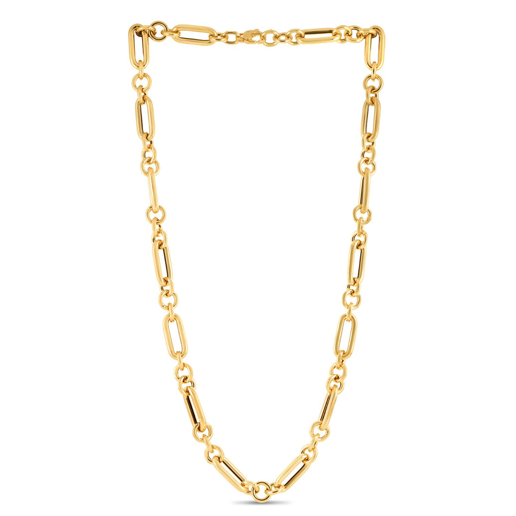 14k Yellow Gold Italian Alternating Paperclip Round Links Chain Necklace-0