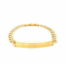 Load image into Gallery viewer, 14k Two Tone Gold 8 1/2 inch Mens Narrow Curb Chain ID Bracelet with White Pave
