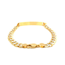 Load image into Gallery viewer, 14k Two Tone Gold 8 1/2 inch Mens Narrow Curb Chain ID Bracelet with White Pave
