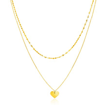 Load image into Gallery viewer, 14k Yellow Gold 18 inch Two Strand Necklace with Heart Pendant
