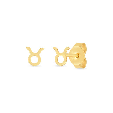 14K Yellow Gold Taurus Stud Earrings-0