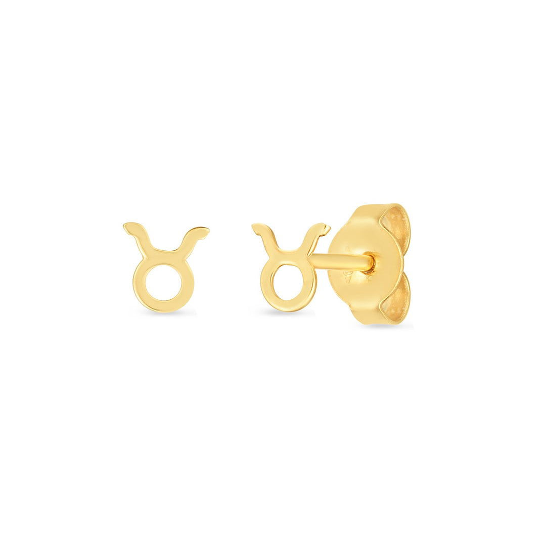 14K Yellow Gold Taurus Stud Earrings-0