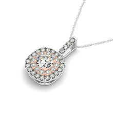 Load image into Gallery viewer, 14k White And Rose Gold Cushion Shape Halo Diamond Pendant (1/2 cttw)
