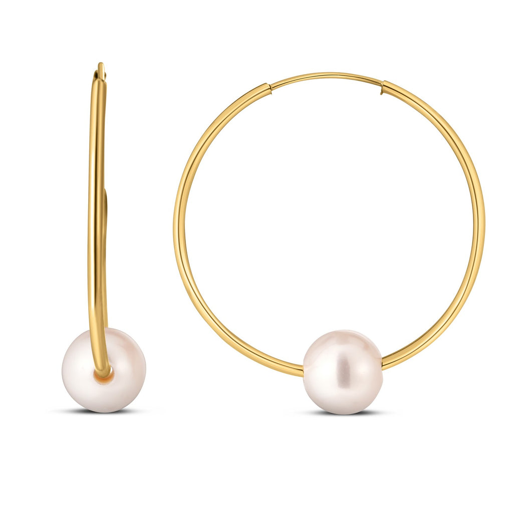 14k Yellow Gold Round Endless Pearl Earring-0