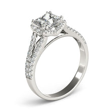 Load image into Gallery viewer, 14k White Gold Princes Cut Halo Split Shank Diamond Engagement Ring (2 cttw)
