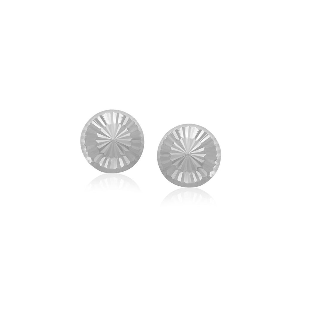 14k White Gold Textured Flat Style Stud Earrings