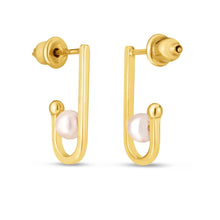 Load image into Gallery viewer, 14k Yellow Gold J Hoop Pearl Earrings-1
