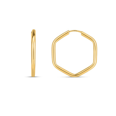 14k Yellow Gold Endless Hexagon Hoop Earrings-0