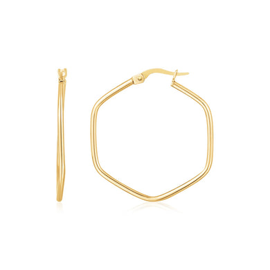 14K Yellow Gold Hexagon Hoop Rounded Edge Earrings-0