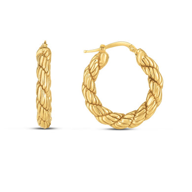 14k Yellow Gold Rope Hoop Earrings-0