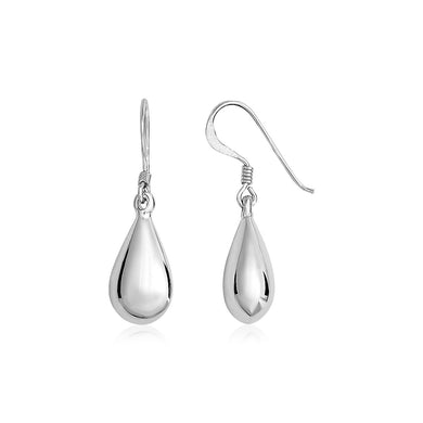 Sterling Silver Polished Puffed Teardrop Dangle Earrings-0