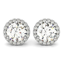 Load image into Gallery viewer, 14k White Gold Round Prong Halo Style Earrings (1 cttw)
