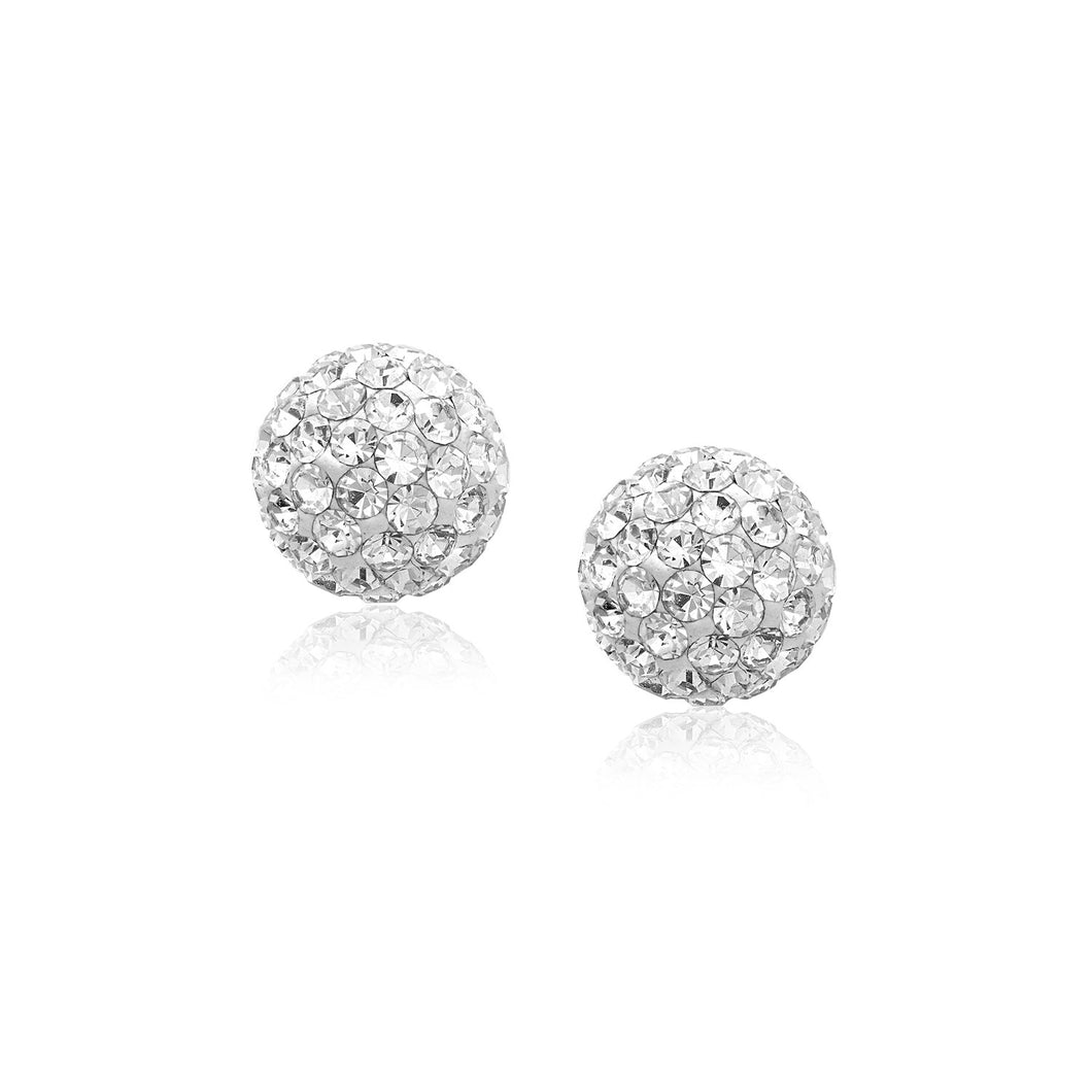 14k Yellow Gold Stud White Crystal Ball Earrings