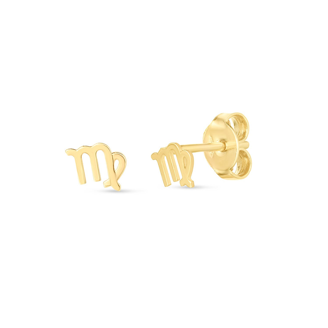 14k Yellow Gold Virgo Stud Earrings-0