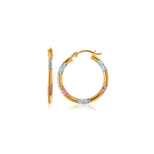 Load image into Gallery viewer, 10k Tri-Color Gold Classic Hoop Earrings with Diamond Cut Details
