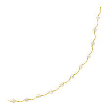 Load image into Gallery viewer, 14k Yellow Gold Arc Link Necklace with White Pearls
