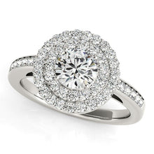 Load image into Gallery viewer, 14k White Gold Round with Two-Row Halo Diamond Engagement Ring (1 1/2 cttw)
