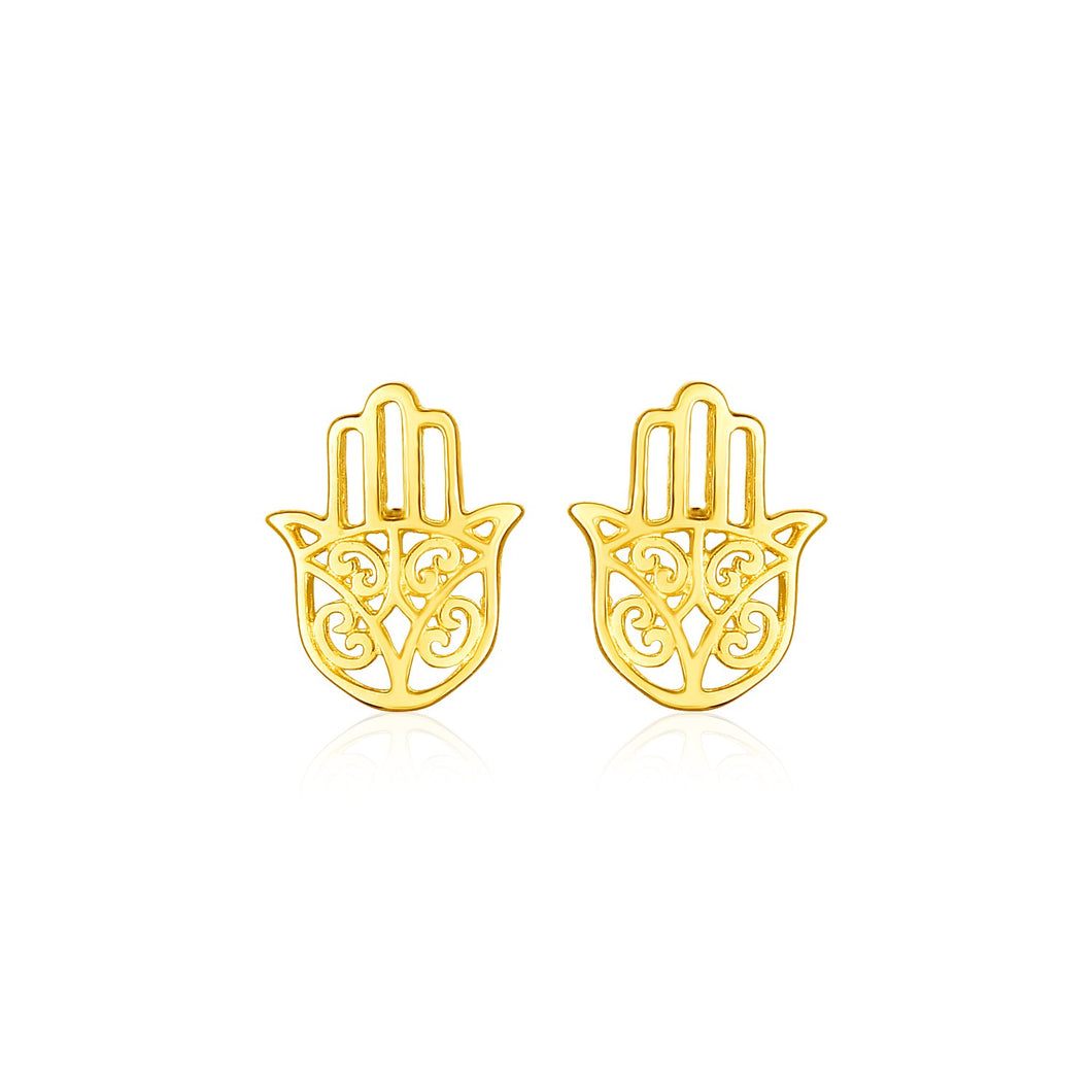 14k Yellow Gold Polished Hand of Hamsa Post Earrings