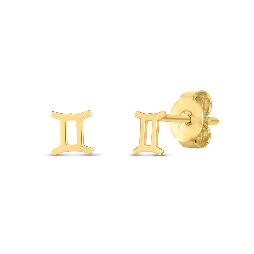 14K Yellow Gold Gemini Stud Earrings-0