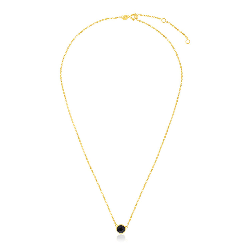 14k Yellow Gold 17 inch Necklace with Round Onyx