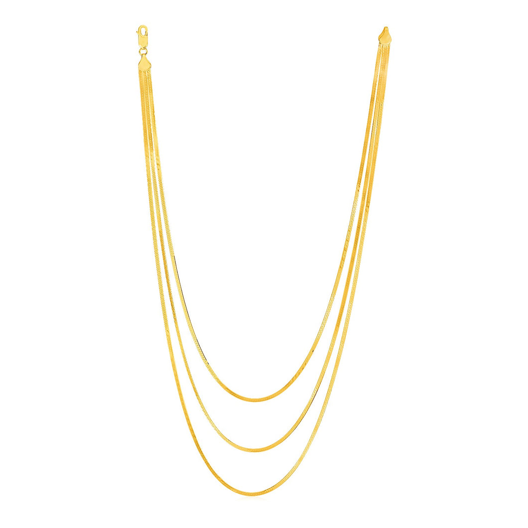 14k Yellow Gold Three Strand Herringbone Chain Necklace