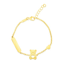 Load image into Gallery viewer, 14k Yellow Gold Childrens Bracelet with Teddy Bear Heart and Bar
