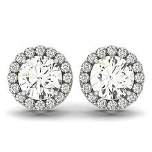 Load image into Gallery viewer, 14k White Gold Four Prong Round Halo Diamond Earrings (1 1/6 cttw)
