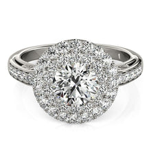 Load image into Gallery viewer, 14k White Gold Diamond with Two-Row Pave Border Engagement Ring (2 cttw)
