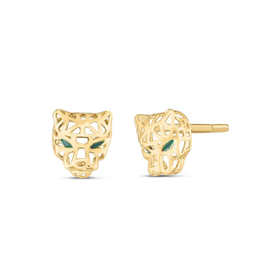 14k Yellow Gold Panther Head Stud Earrings-0