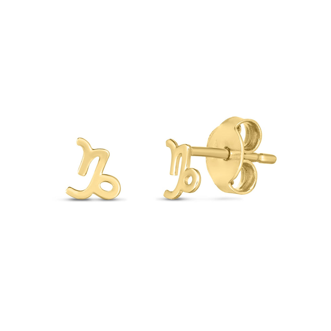 14k Yellow Gold Capricorn Stud Earrings-0