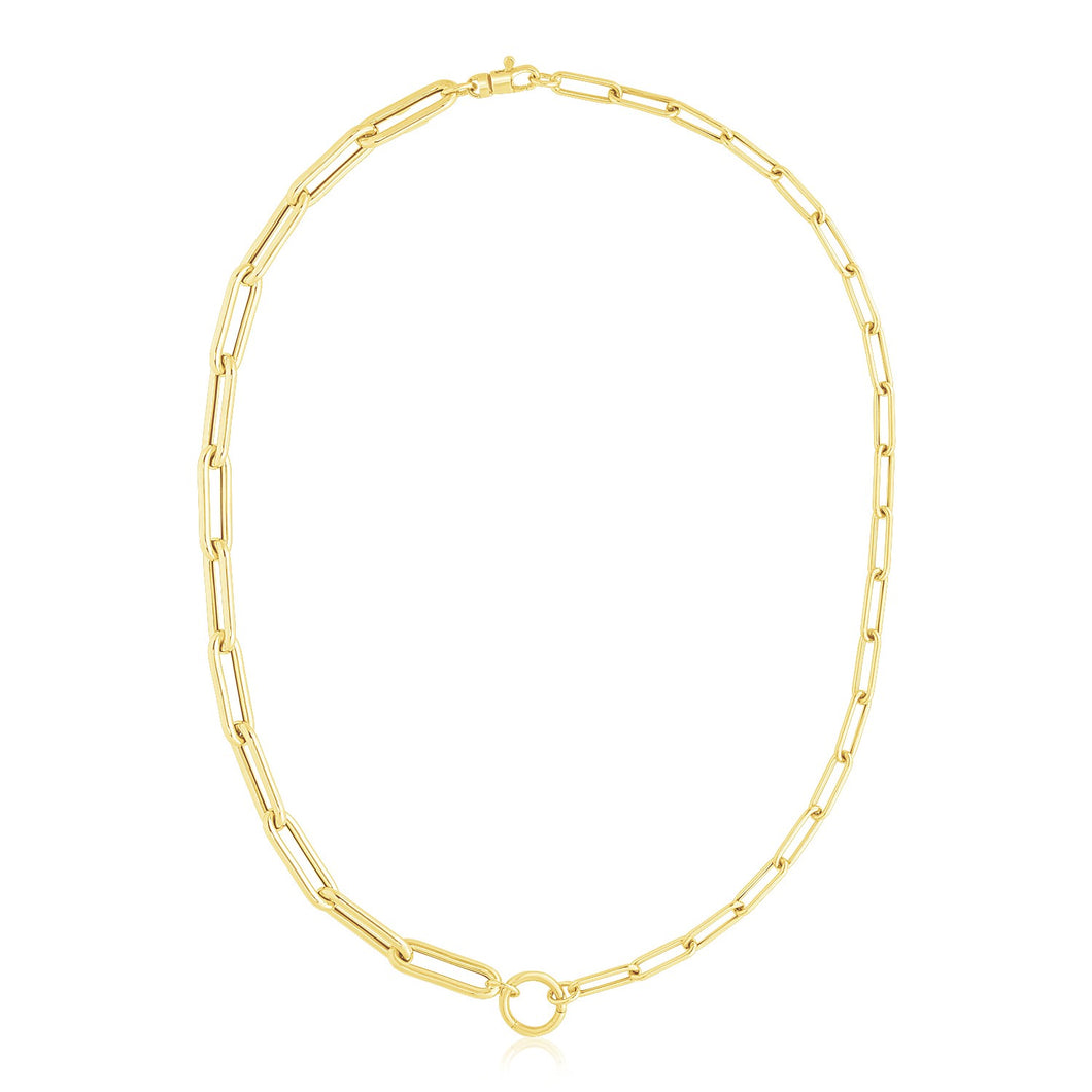 14k Yellow Gold High Polish Elongated Paperclip Chain Circle Necklace