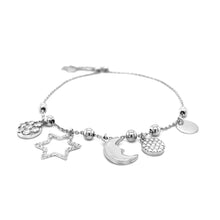 Load image into Gallery viewer, Adjustable Bead Bracelet with Celestial Charms in Sterling Silver
