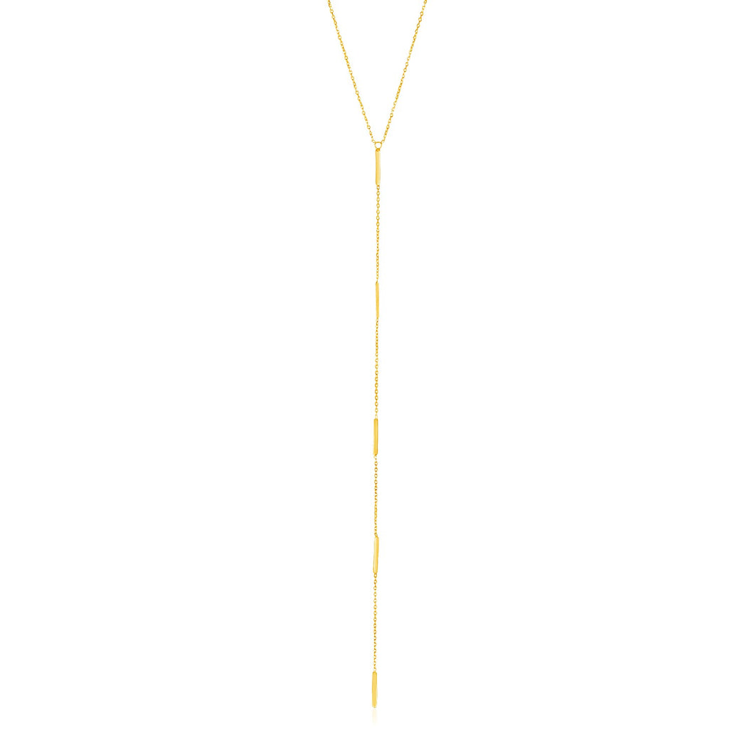 14k Yellow Gold Lariat Necklace with Small Polished Bars