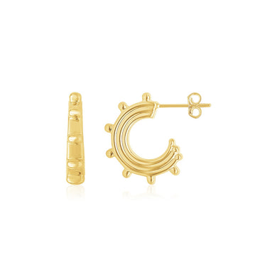 14K Yellow Gold Beaded Station Half Hoops-0