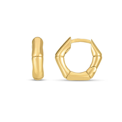 14k Yellow Gold Bamboo Huggie Hoops-0