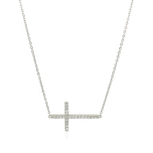 Load image into Gallery viewer, Sterling Silver Cross Bracelet with Cubic Zirconias
