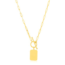 Load image into Gallery viewer, 14k Yellow Gold Paperclip Chain Necklace with Rounded Rectangle Pendant
