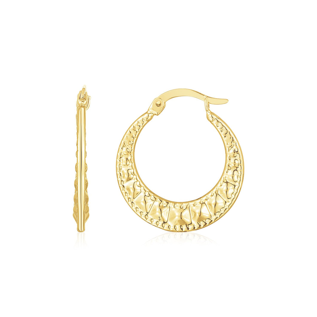 14K Yellow Gold Puffed Wavy Textured Hoops