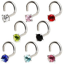 Load image into Gallery viewer, 316L Surgical Steel Screw Nose Ring with Prong Set Gem
