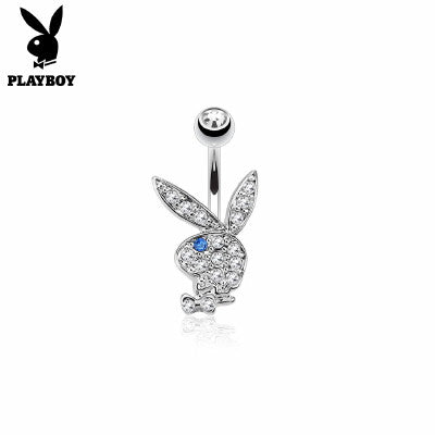 Playboy Bunny Belly Ring CZ Clear /Blue Eye