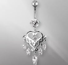 Load image into Gallery viewer, 316L Surgical Steel Gemmed Chandelier Heart Dangle Navel Ring
