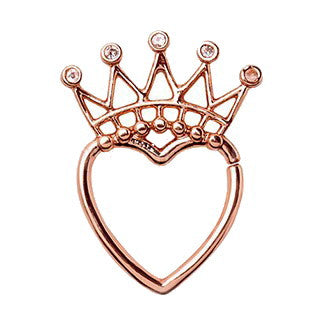 Rose Gold Jeweled Crown Heart Seamless Ring