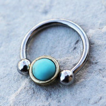 Load image into Gallery viewer, 316L Stainless Steel Turquoise Snap-In Captive Bead Ring / Septum Ring
