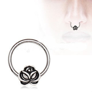 316L Stainless Steel Captive Bead Ring with Antique Gold Plated Flower