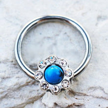 Load image into Gallery viewer, 316L Stainless Steel Turquoise Flower Snap-in Captive Bead Ring
