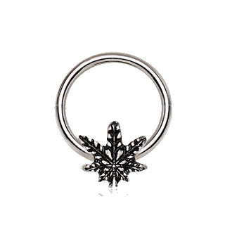 316L Stainless Steel Pot Leaf Snap-in Captive Bead Ring / Septum Ring