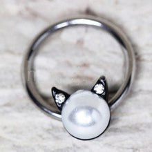 Load image into Gallery viewer, 316L Stainless Steel Pearl Cat Snap-in Captive Bead Ring / Septum Ring
