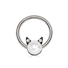 Load image into Gallery viewer, 316L Stainless Steel Pearl Cat Snap-in Captive Bead Ring / Septum Ring
